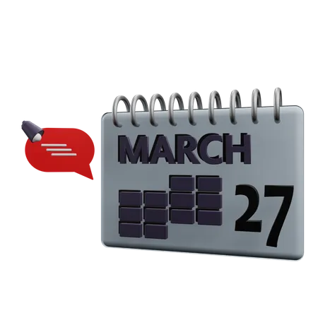 27 March Calender  3D Icon