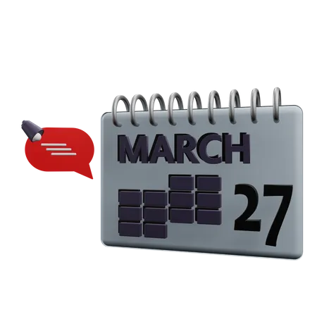 Calendario del 27 de marzo.  3D Icon