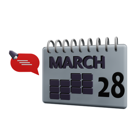 Calendário 28 de março  3D Icon