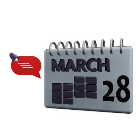 Calendário 28 de março  3D Icon