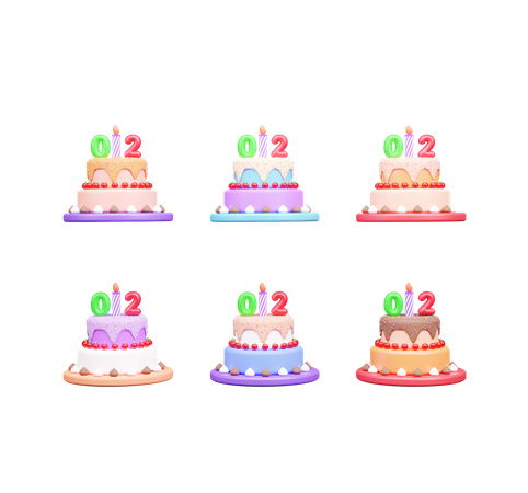 Pastel de segundo cumpleaños  3D Icon