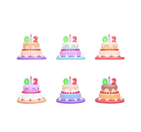 Pastel de segundo cumpleaños  3D Icon