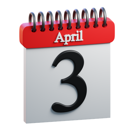 3 April Calendar  3D Icon