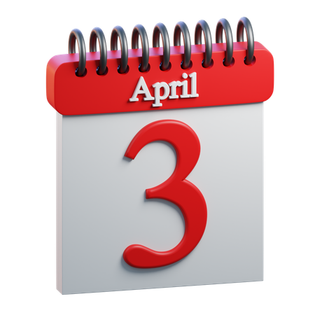 3 April Calendar  3D Icon