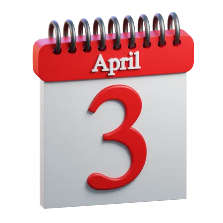 3 April Calendar  3D Icon