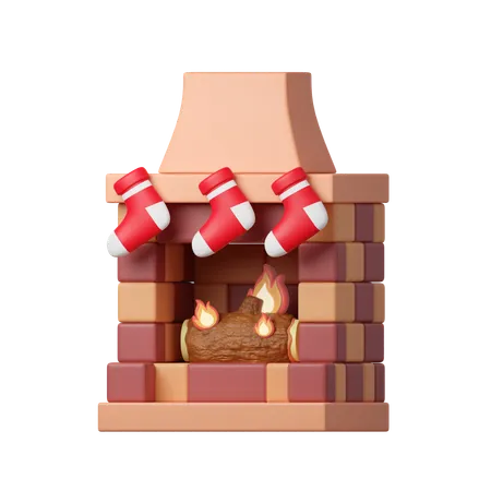 3 D Christmas Fireplace Icon Minimal Decorative Festive Conical Shape Tree New Years Holiday Decor 3 D Design Element In Cartoon Style Icon Isolated On White Background 3 D Illustration 3D Icon