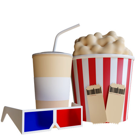 3 D Movie Glasses And Cinema Food  3D Icon