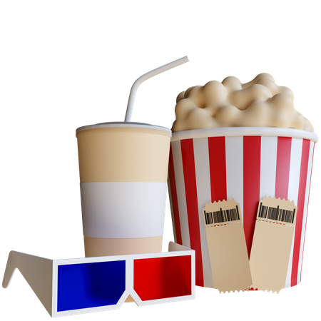 3 D Movie Glasses And Cinema Food 3D Illustration