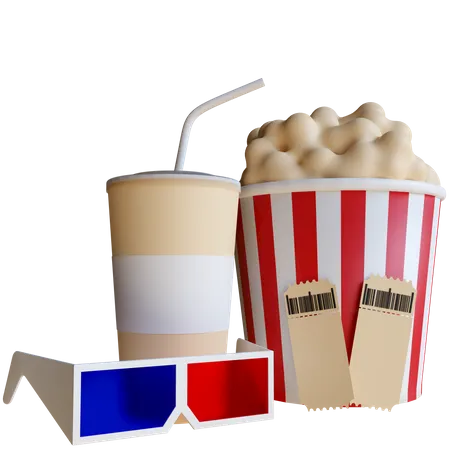 3 D Movie Glasses And Cinema Food 3D Illustration