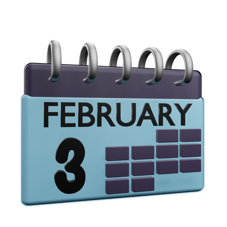Calendário de 3 de fevereiro  3D Icon