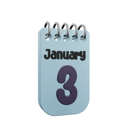 3 January Calender  3D Icon