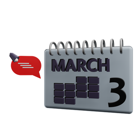 3 March Calender  3D Icon