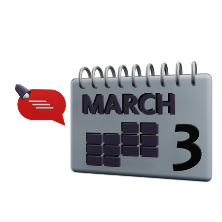 Calendario del 3 de marzo  3D Icon