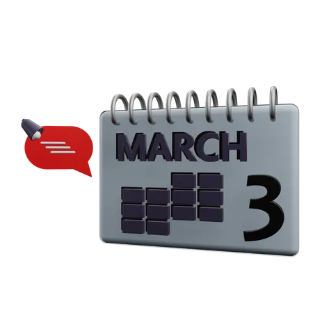 Calendario del 3 de marzo  3D Icon