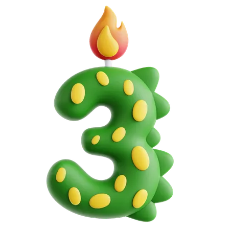 3 bougies dinosaures mignonnes  3D Icon