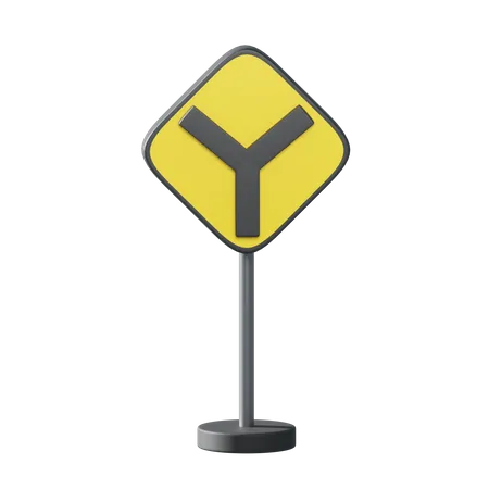 3 Way Intersection Ahead  3D Illustration