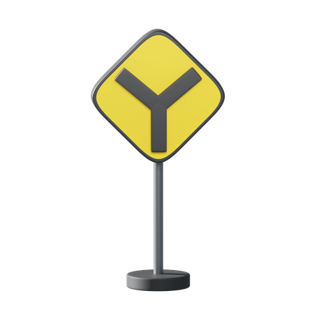 3 Way Intersection Ahead 3D Illustration