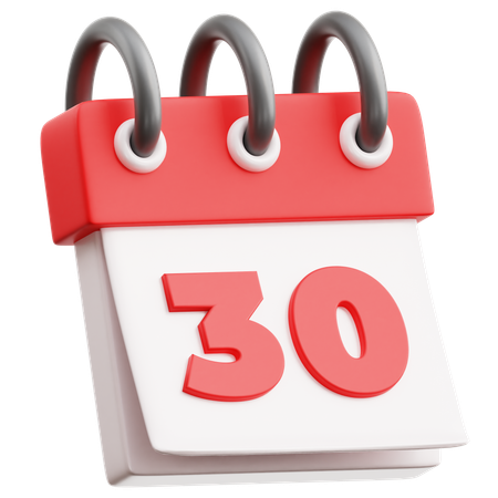 カレンダーの日付 30  3D Icon