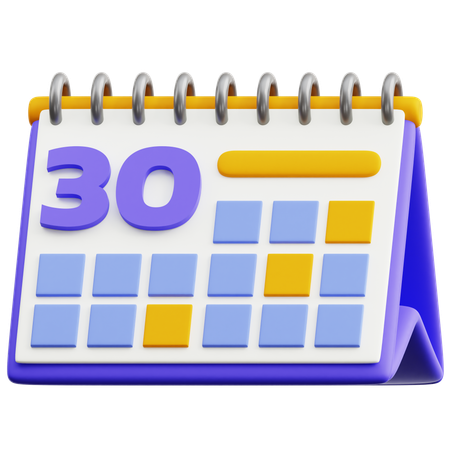 달력 날짜 30  3D Icon