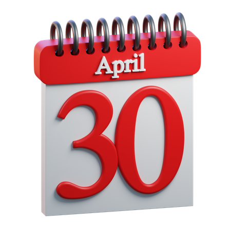 30 April Calendar  3D Icon