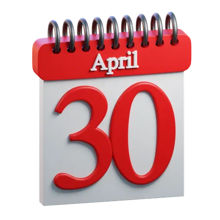 30 April Calendar  3D Icon