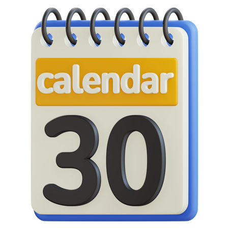 30 Date Calendar 3D Illustration