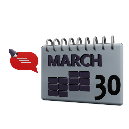 Calendário 30 de março  3D Icon