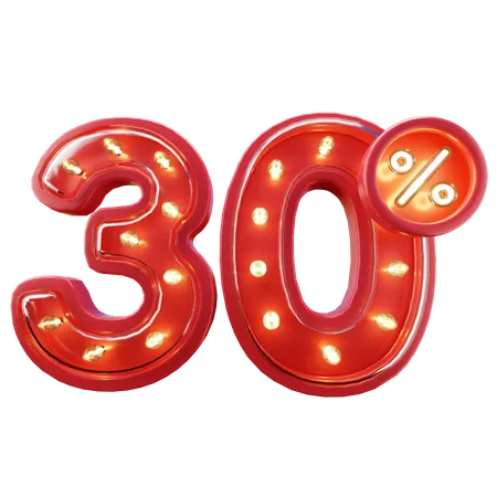 3 D Render Of 30 Discount Sale Neon Typography 3D Icon