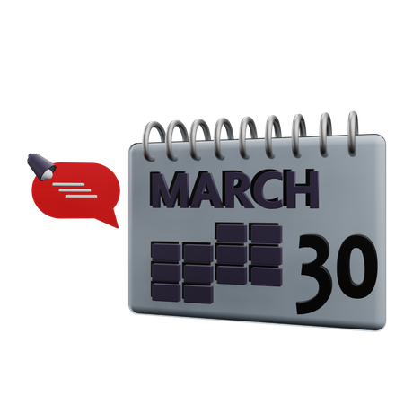 30 March Calender  3D Icon