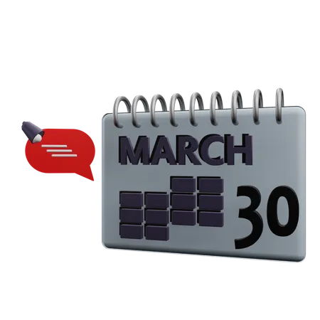 30 March Calender  3D Icon