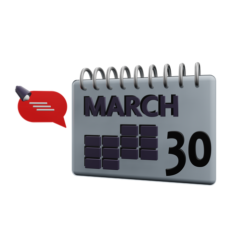 Calendario del 30 de marzo  3D Icon