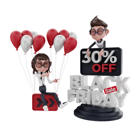 30 % de vente du Black Friday  3D Illustration