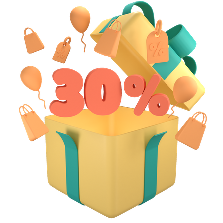 30 Percent Off Gift Box  3D Icon