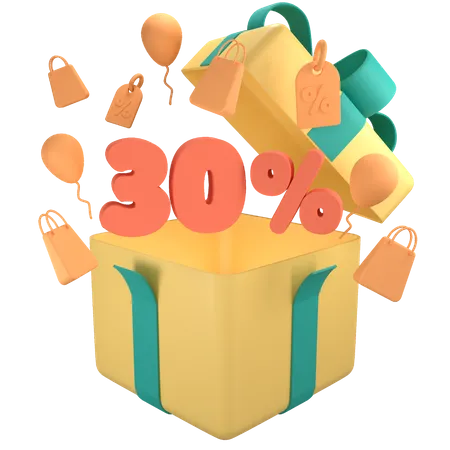 30 Percent Off Gift Box  3D Icon