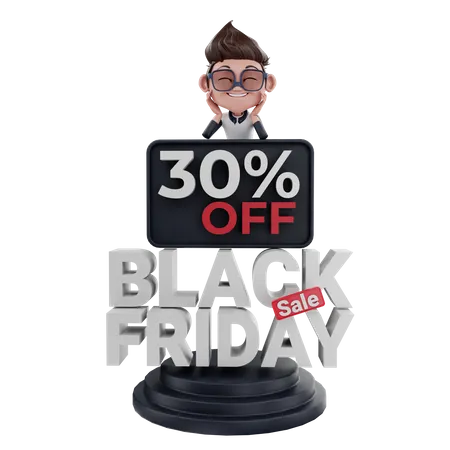 30 Prozent Rabatt beim Black Friday Sale  3D Illustration