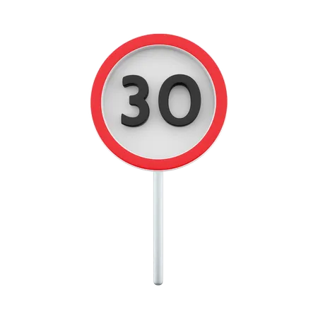 3 D Render 30 Kilometers Or Miles Per Hour Max Speed Limit Red Sign Thirty Speed Limit Traffic Sign Editable Illustration 3 D Rendering Thirty Speed Limit Traffic Sign Cartoon Icon 3D Icon