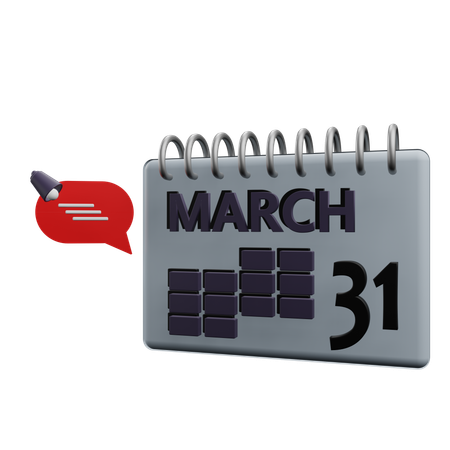 Calendário 31 de março  3D Icon