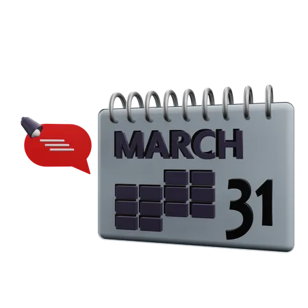 31 March Calender  3D Icon