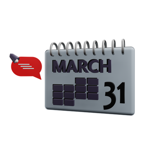 Calendario del 31 de marzo  3D Icon