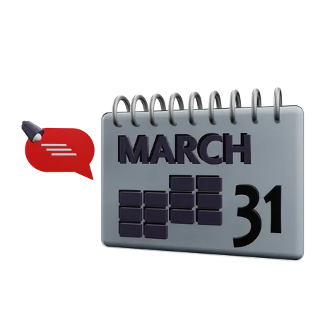 Calendario del 31 de marzo  3D Icon