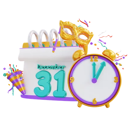 3 D Illustration New Year Calendar And Clock 3D Icon