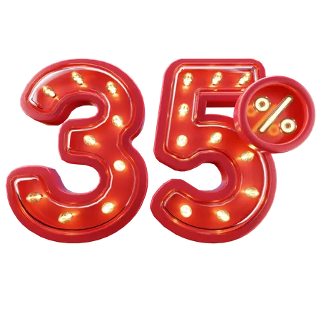 3 D Render Of 35 Discount Sale Neon Typography 3D Icon
