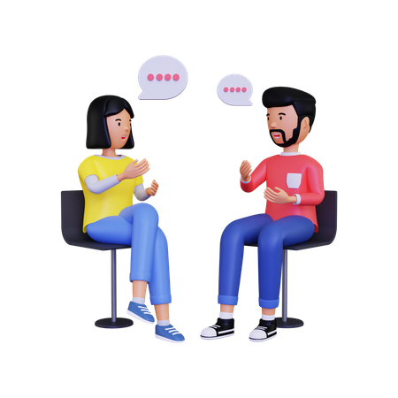 3d male and female character are having a conversation while sitting on a chair  3D Illustration