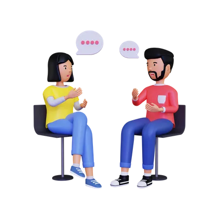 3d male and female character are having a conversation while sitting on a chair  3D Illustration