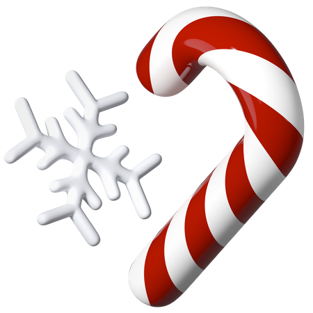 3d Snowflake and Candy cane  3D Illustration