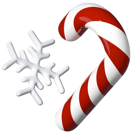 3d Snowflake and Candy cane  3D Illustration