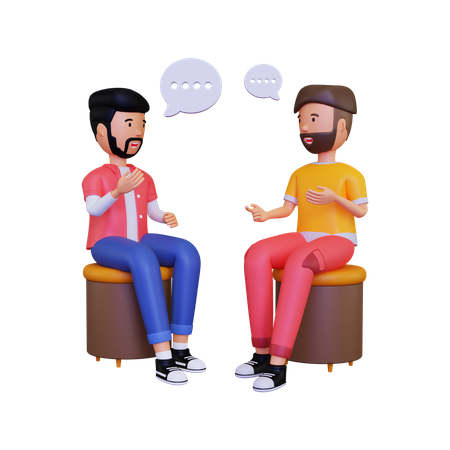 3d Two male characters are sitting while having a conversation  3D Illustration