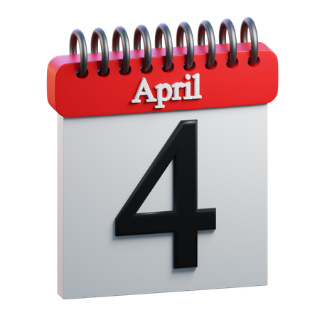 4 April Calendar  3D Icon