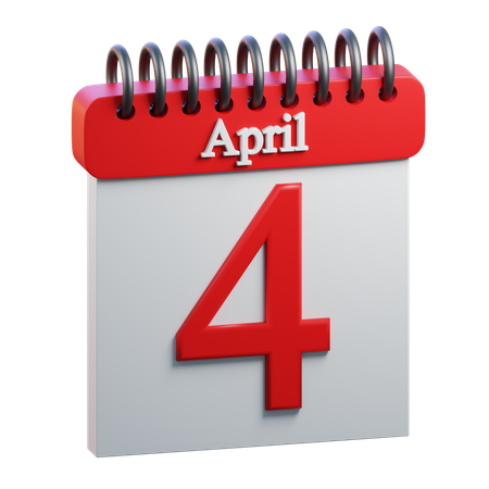 4 April Calendar  3D Icon