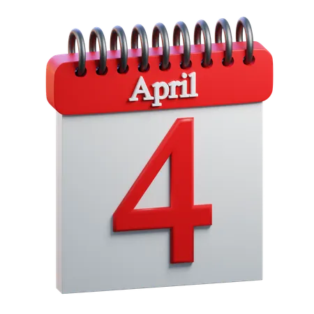 4 April Calendar  3D Icon